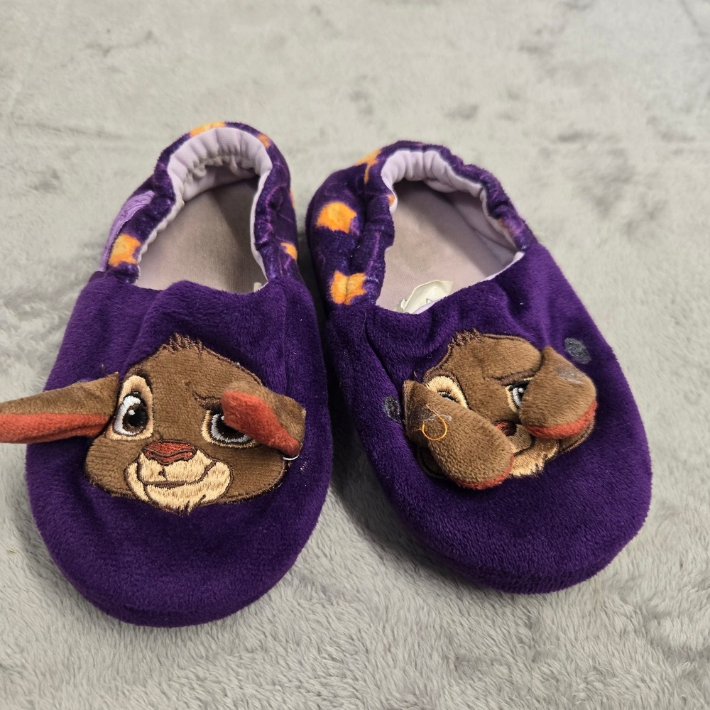 Disney Bambi Purple Plush Character Slippers Kids Size 9/10 Non-Slip Grippers